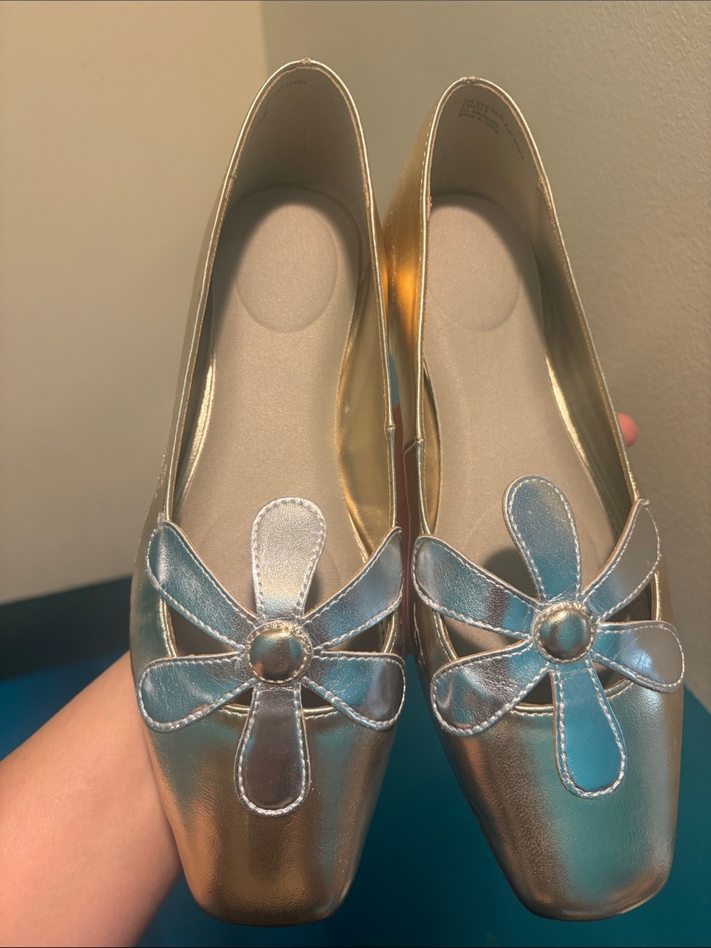 Katy Perry Collections Metallic Gold Ballet Flats with Floral Applique